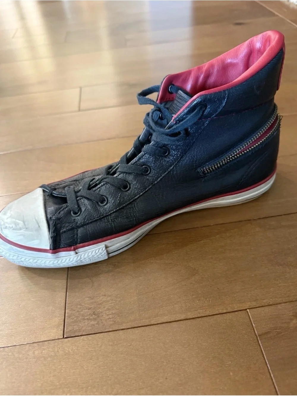 Rare John Varvatos Converse Black Leather High Top Shoes 9.5 Y2K Alt Grunge - Picture 7 of 12